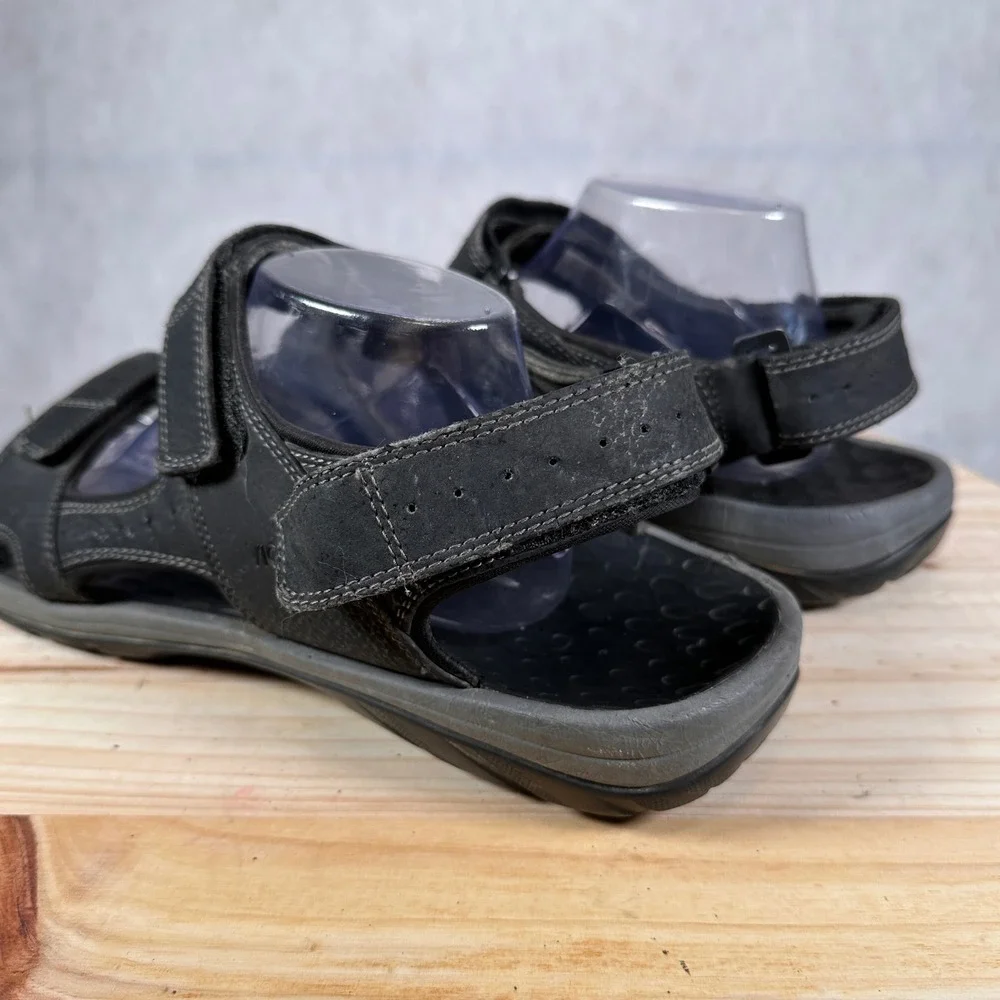 Vionic Bryce Sandals Mens 14 Black Good Leather Triple Strap Orthotic Walking